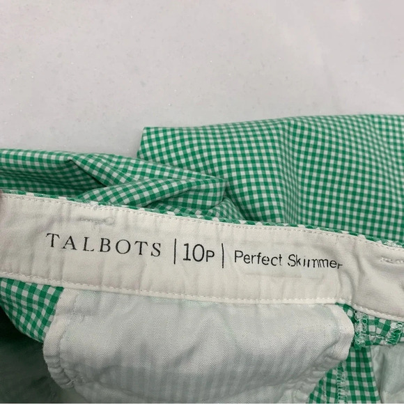 Talbots Perfect Skimmer Pants Woman  10P Gingham Green White Pockets Travel Work - Picture 6 of 10